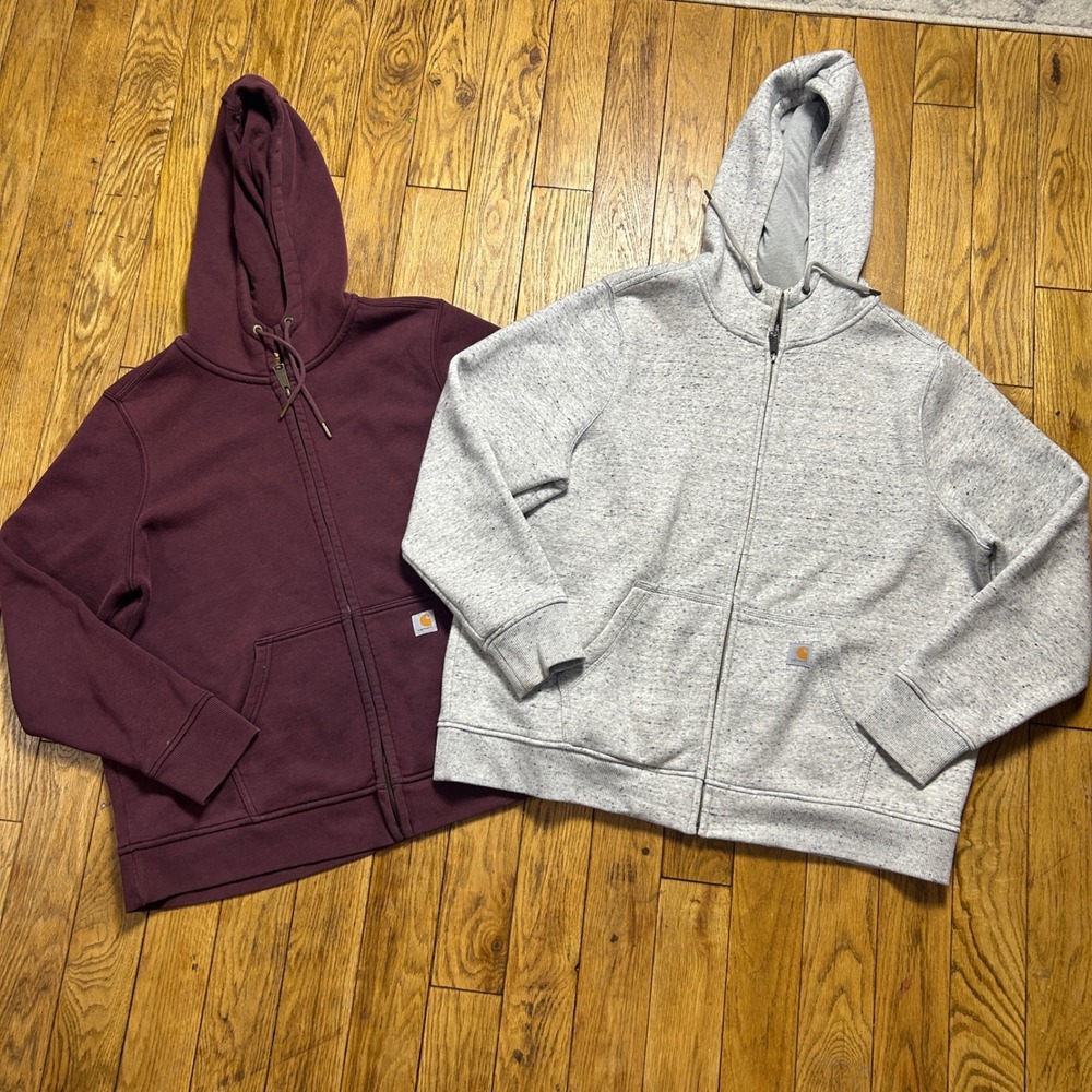 2 Carhartt Relaxed Fit Full Zip Hoodie Gray Burgundy XXL